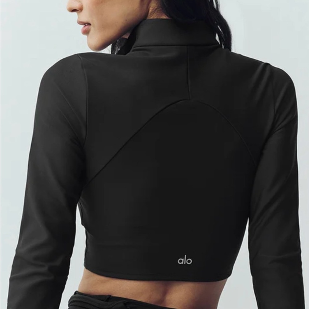 ALO Yoga Black Long-Sleeve Quarter-Zip Crop Top